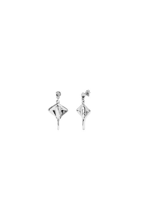 Sterling Silver Plated Short Earrings with Manta Ray Figure