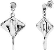 UNODE50 Sterling Silver Plated Short Earrings with Manta Ray Figure