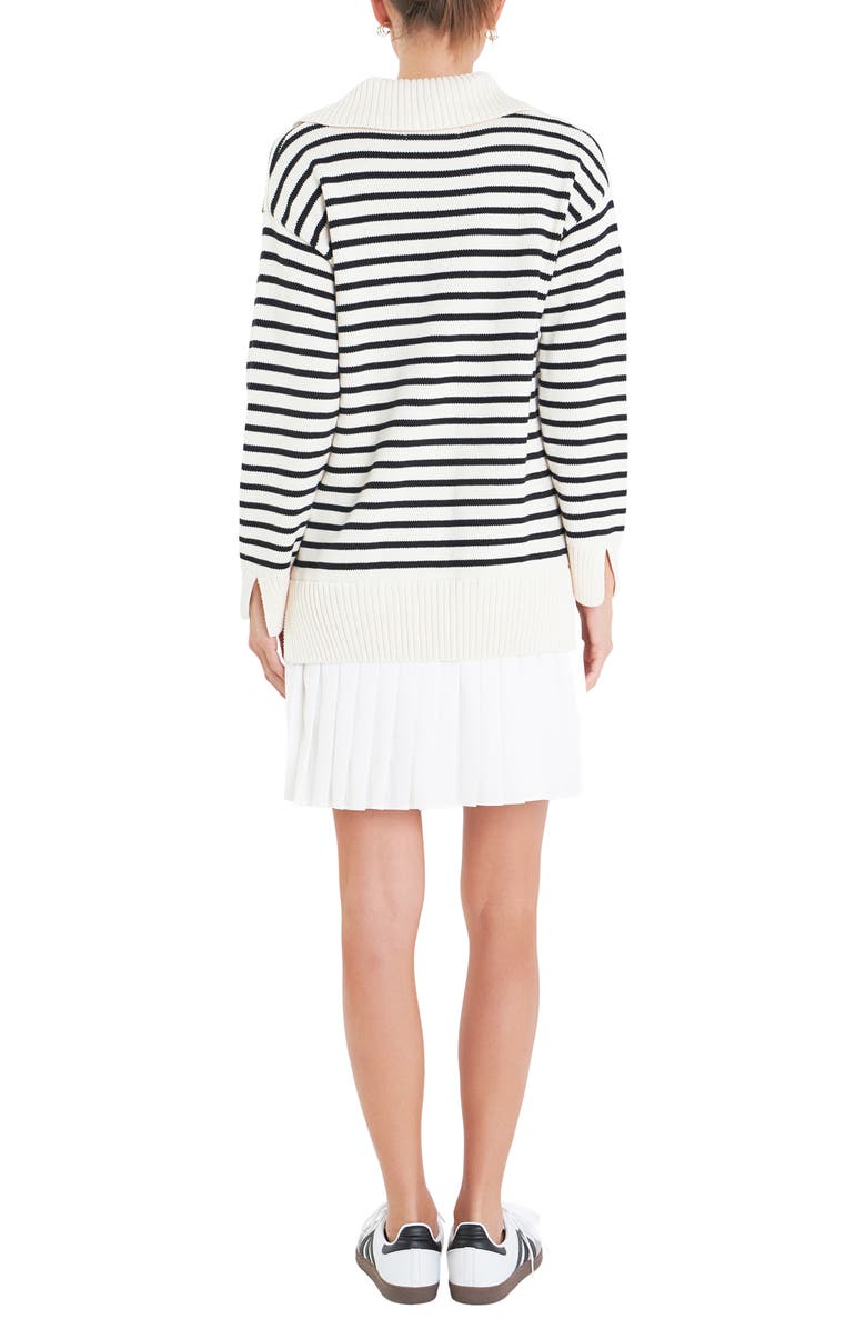 English Factory Stripe Pleated Long Sleeve Mixed Media Sweater Dress, Alternate, color, 