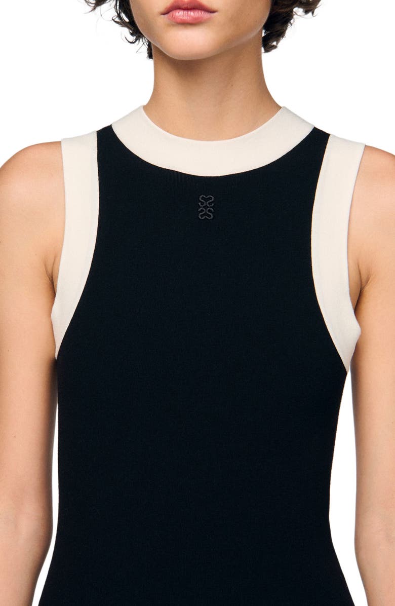 SANDRO Two-tone knit bodysuit, Alternate, color, Black