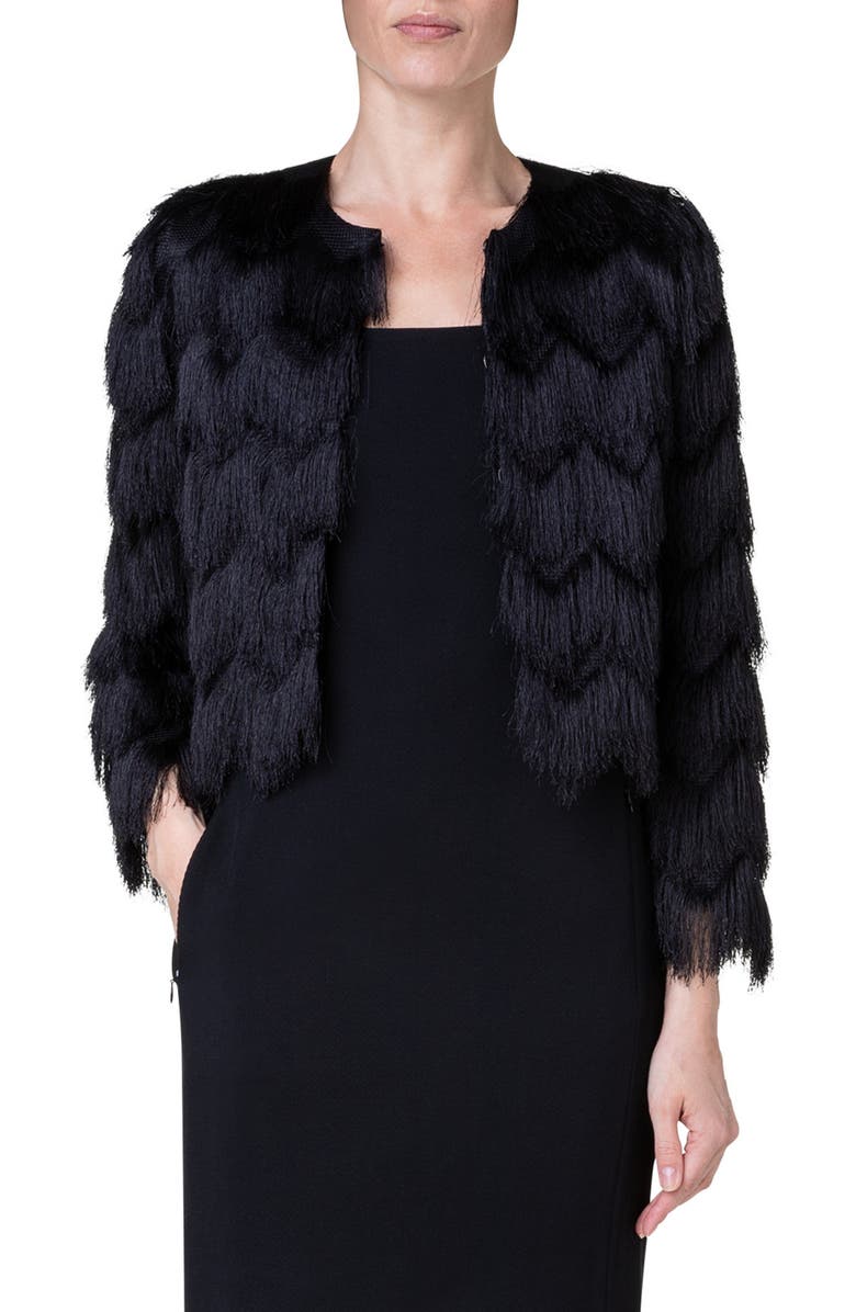 Akris punto Zigzag Fringe Crop Jacket, Main, color,