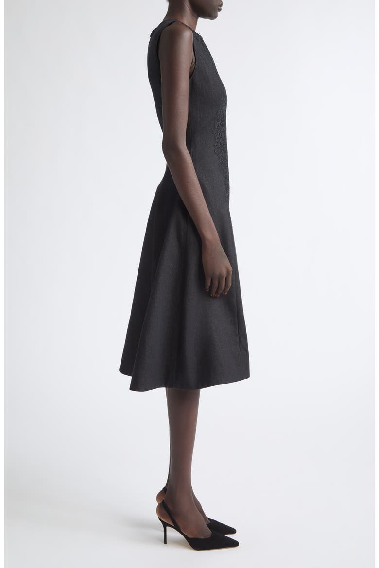 Guipure Lace Detail Sleeveless Denim Dress, Alternate, color, BLACK