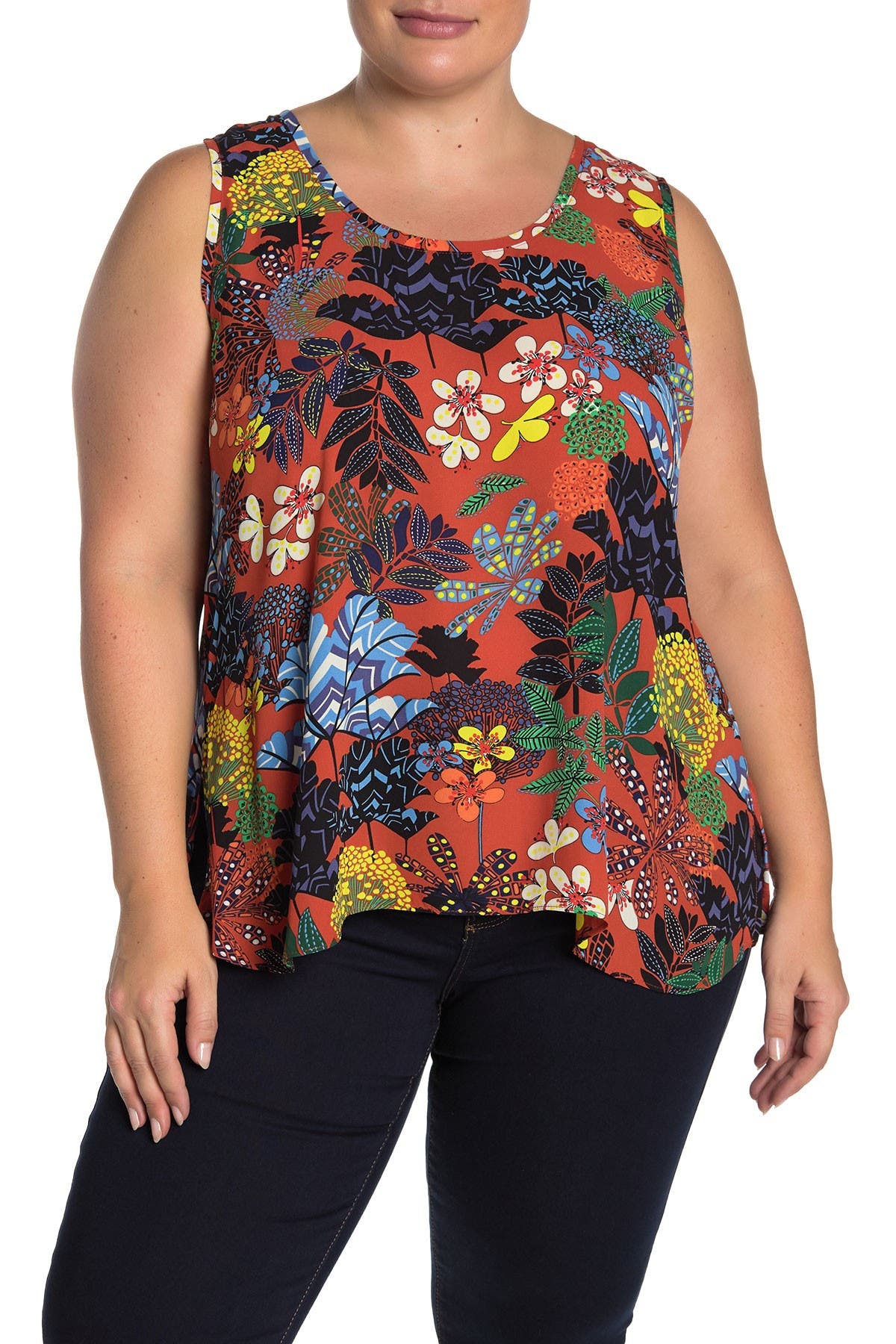 Workshop Jungle Floral Mixed Media Swing Tank Top (Women) | Nordstromrack