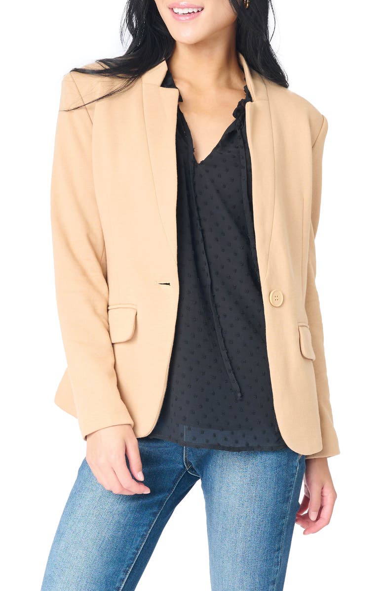 GIBSONLOOK Inverted Notch Collar Cotton Blend Knit Blazer, Main, color, Cappuccino