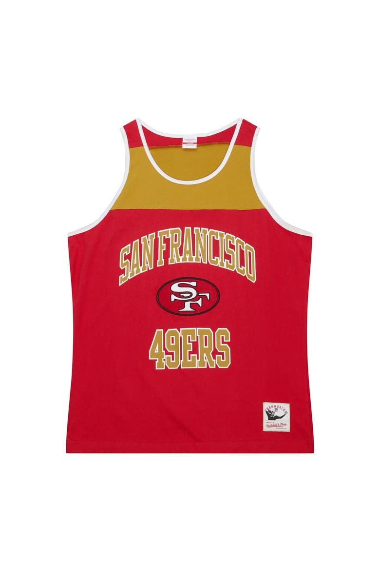 Men's Mitchell & Ness Scarlet/Gold San Francisco 49ers  Heritage Colorblock Tank Top, Alternate, color, Scarlet