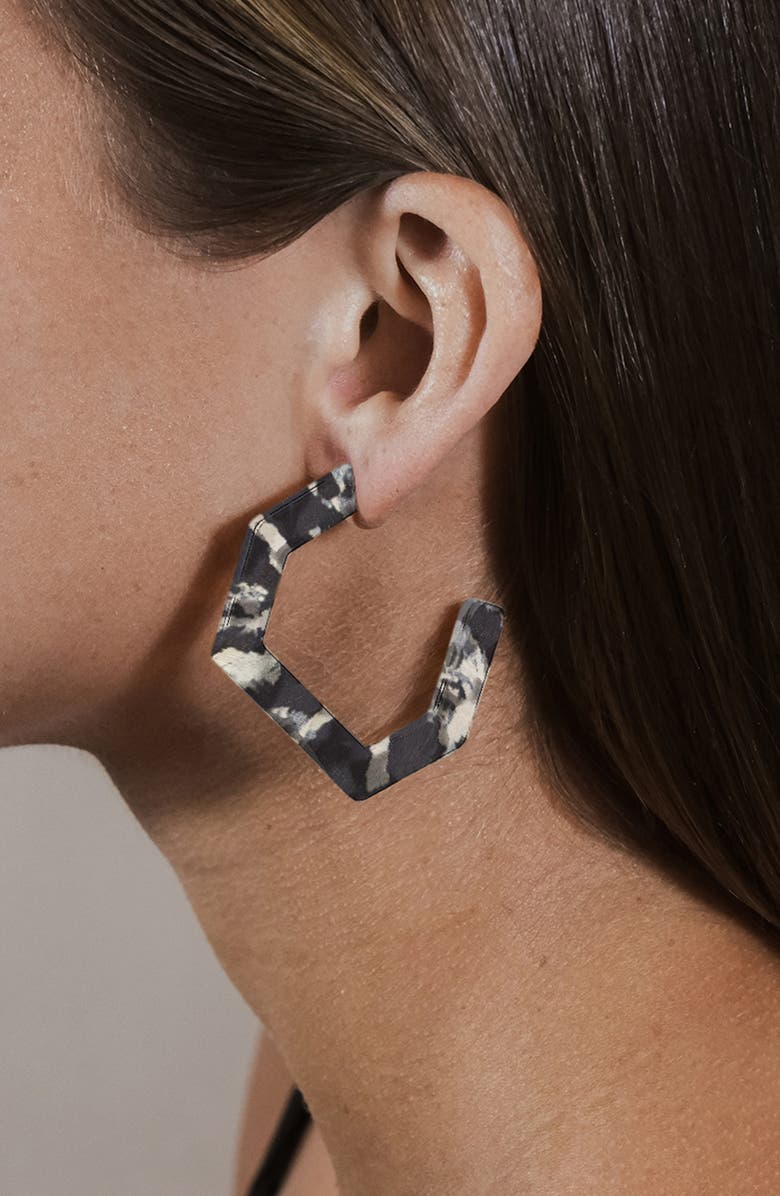 Sterling Forever Open Geometric Hoop Earrings, Alternate, color, Grey Leopard