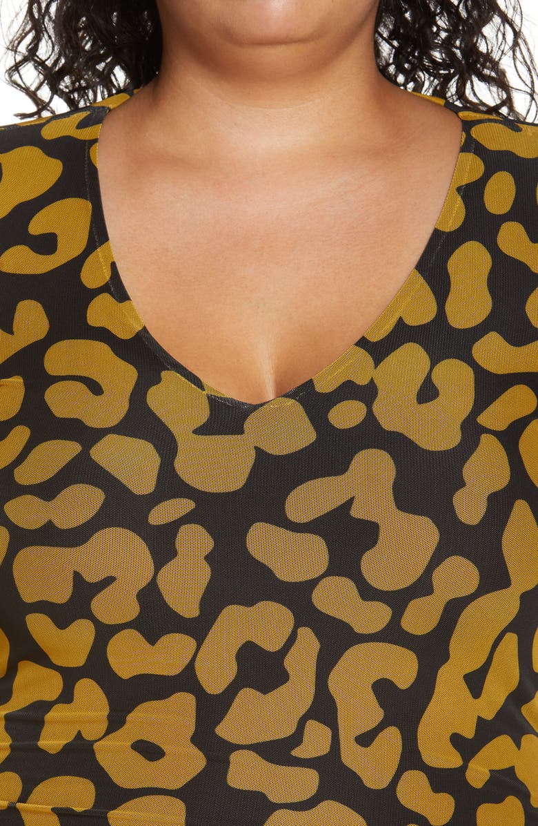 11 Honoré Iris Ruched Mesh Long Sleeve Body-Con Dress, Alternate, color,