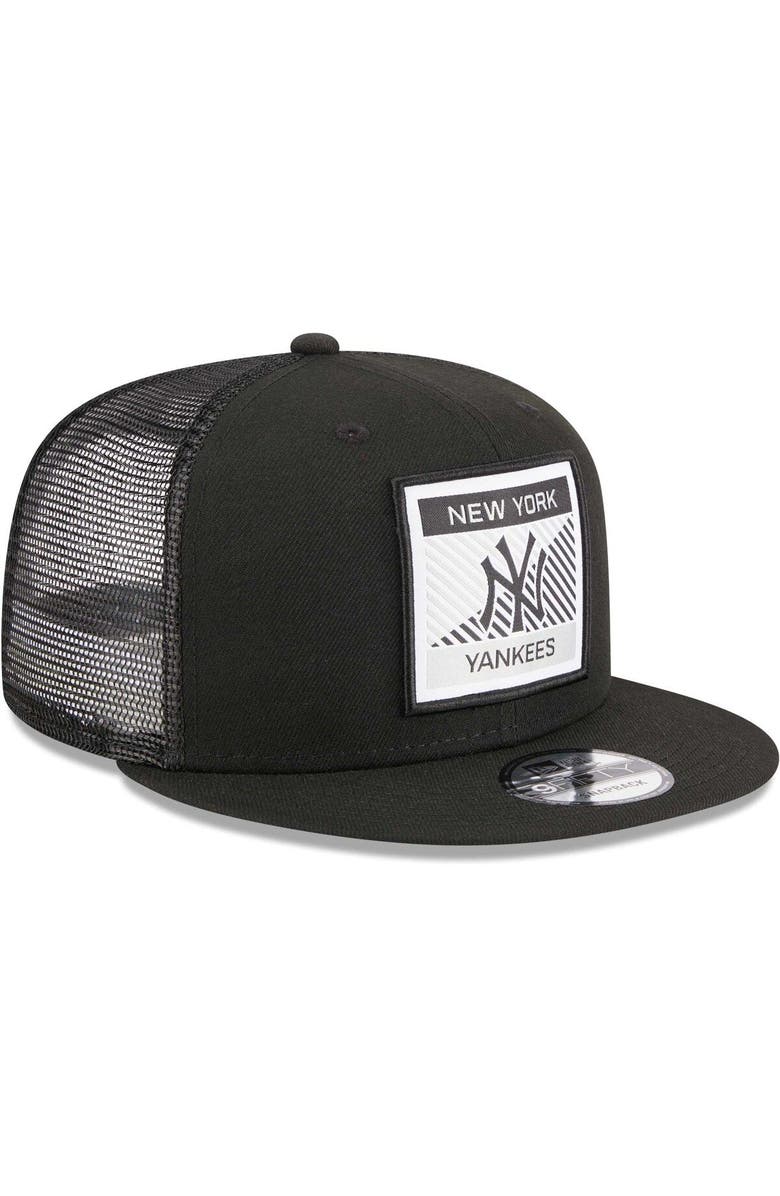 New Era Men's New Era Black New York Yankees Scratch Squared Trucker 9FIFTY Snapback Hat, Alternate, color,