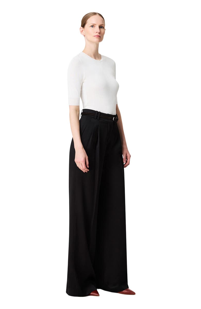 Another Tomorrow Satin Pleated Trouser, Alternate, color, Black
