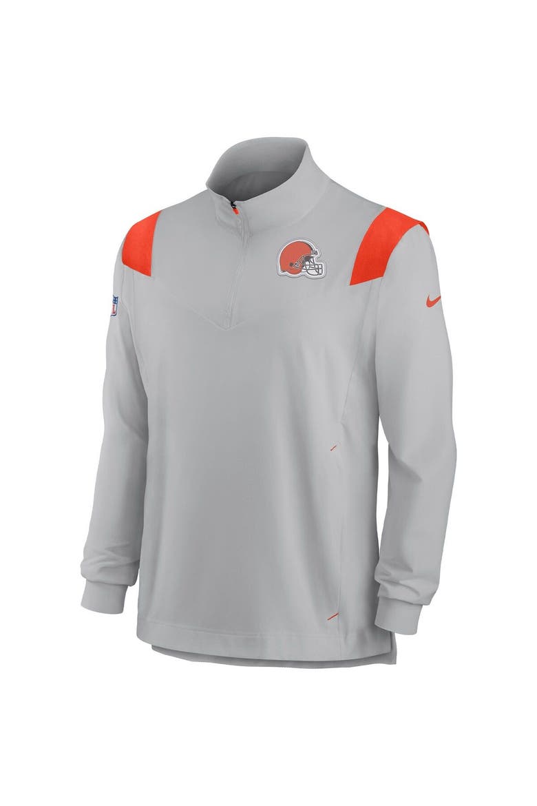 Men's Nike Gray Cleveland Browns Sideline Coach Chevron Lockup Quarter-Zip Long Sleeve Top, Alternate, color, Gray