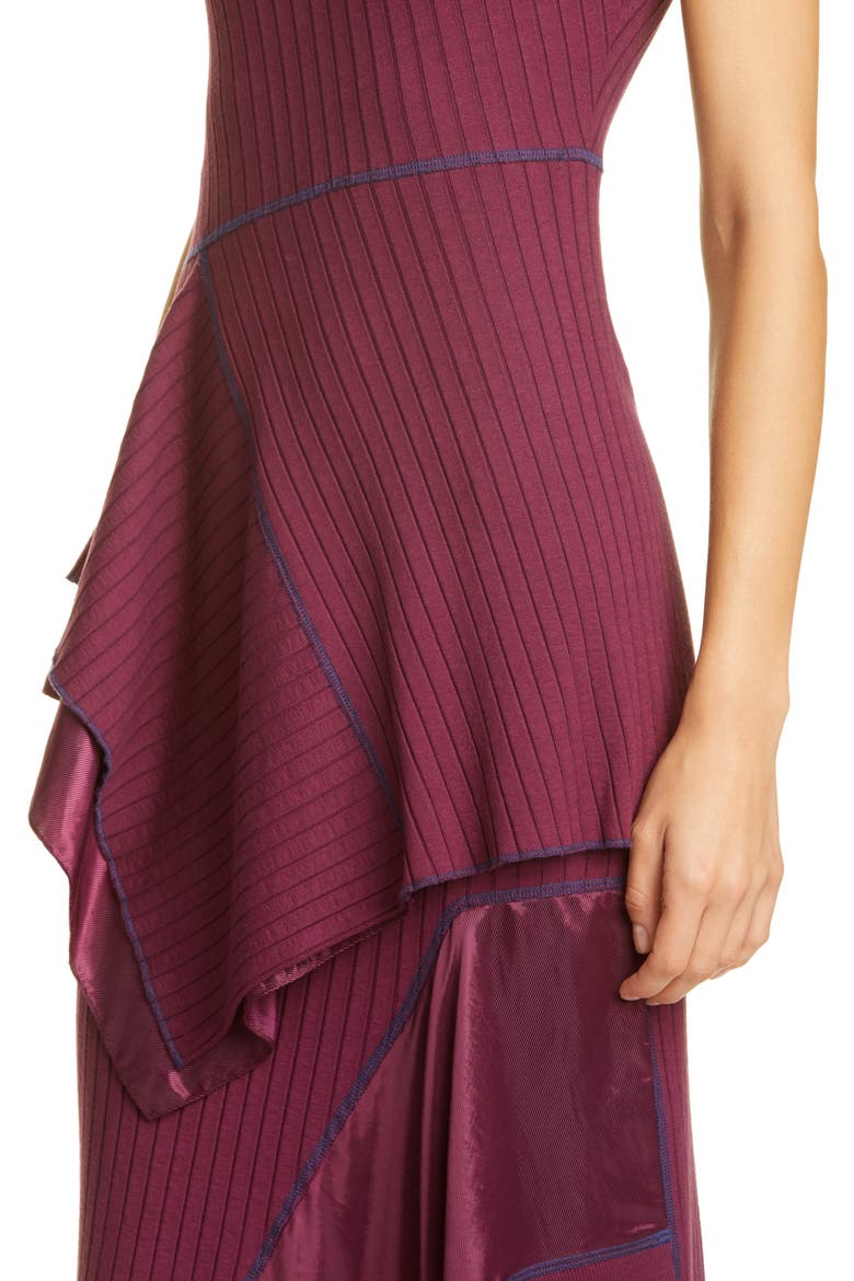 Asymmetrical Peplum Rib Midi Dress, Alternate, color, SANGRIA