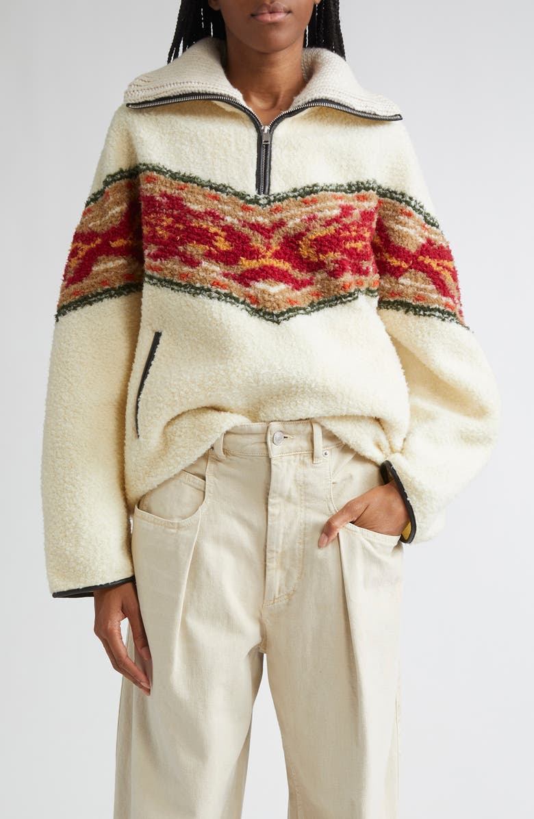 Isabel Marant Étoile Marner Oversize Half Zip Sweater, Main, color, Ecru