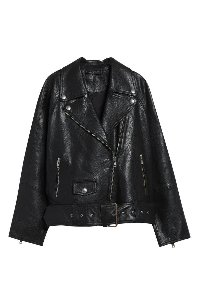 Stand Studio Romy Belted Leather Biker Jacket, Main, color, Black