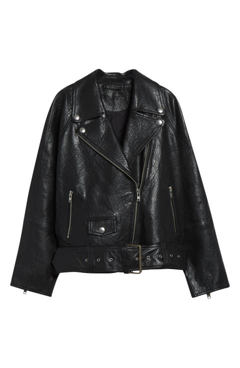 Romy Belted Leather Biker Jacket