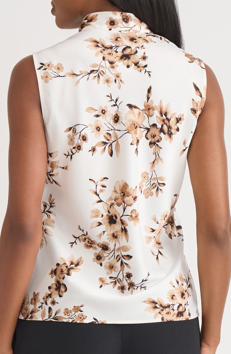 KASPER Floral Tie Neck Sleeveless Top, Alternate, color, Vanilla Ice Multi
