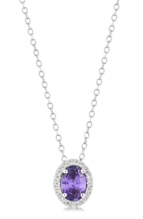 Oval Birthstone Halo Pendant Necklace