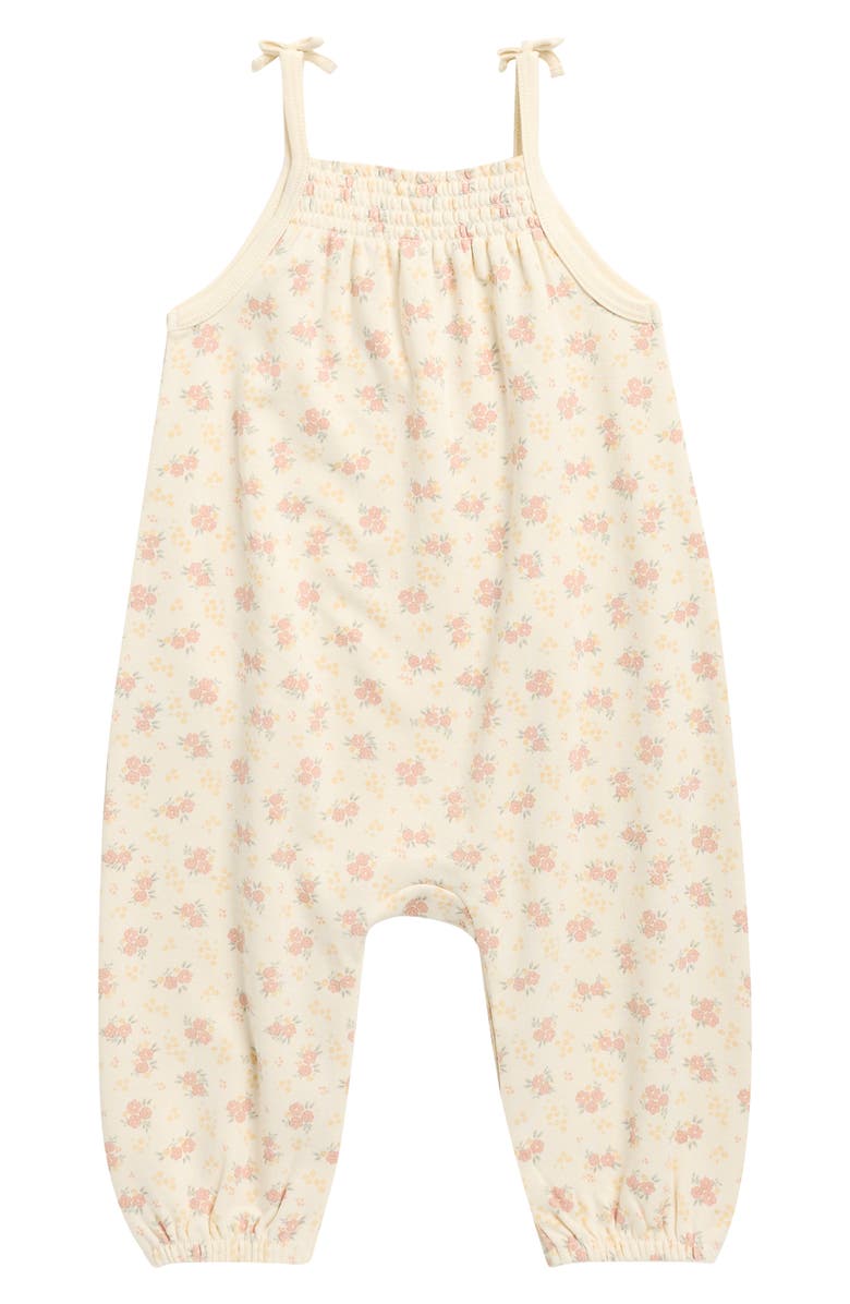 QUINCY MAE Smocked Yoke Organic Cotton Romper, Main, color, Ivory