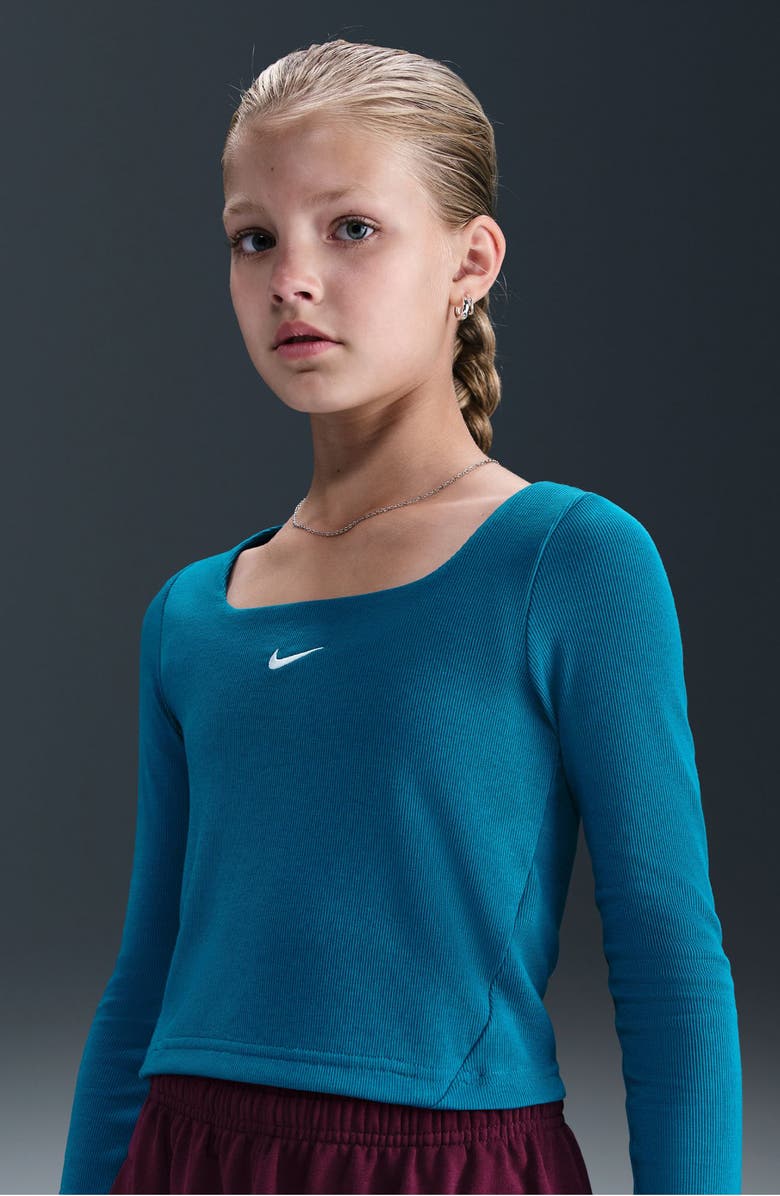 Nike Kids' Square Neck Crop Top, Alternate, color, Green Abyss/ White