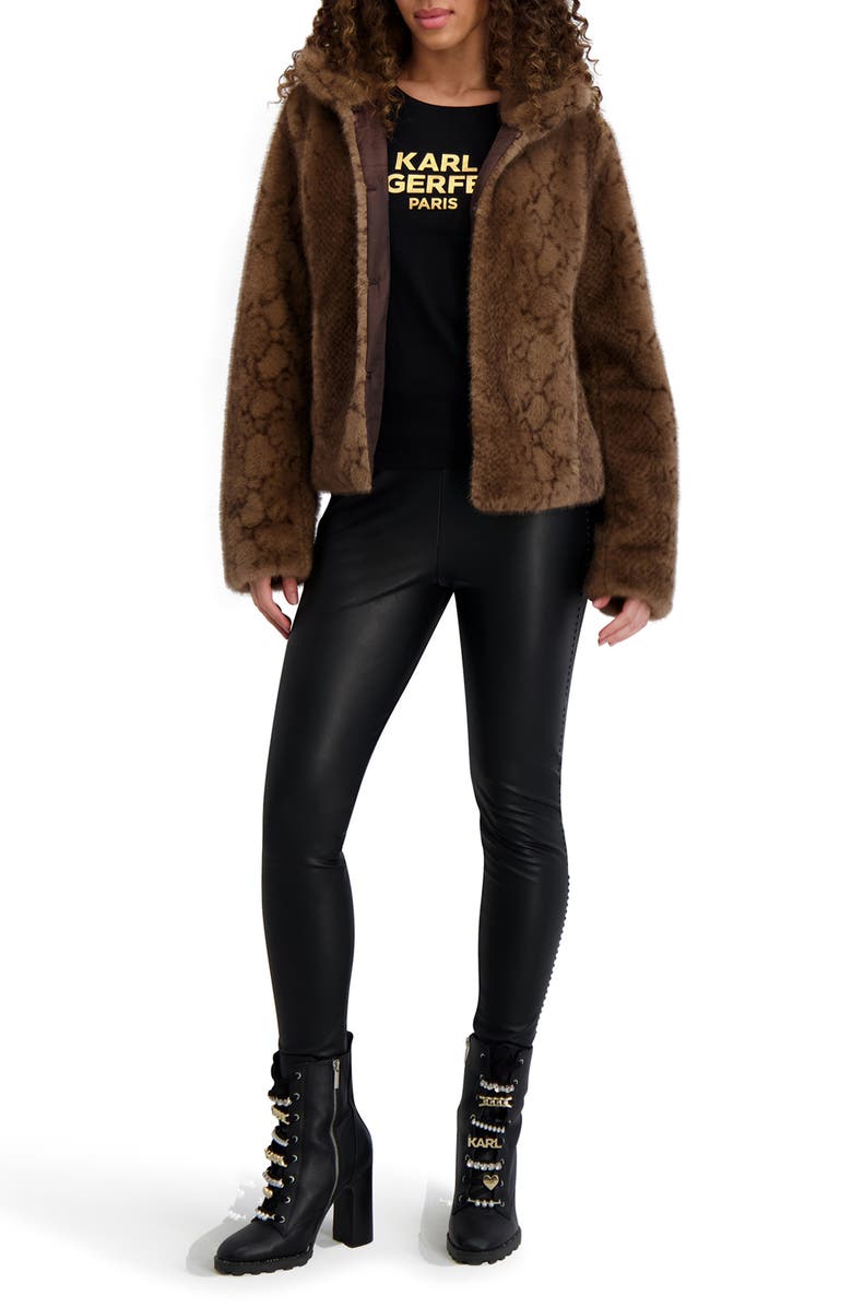 KARL LAGERFELD Faux Fur Jacket, Alternate, color, Brown Multi