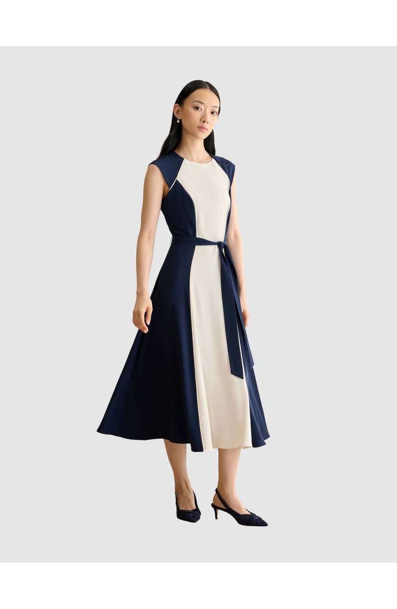 HOBBS LONDON Andrea Colour Block Midi Dress, Main, color, Navycream