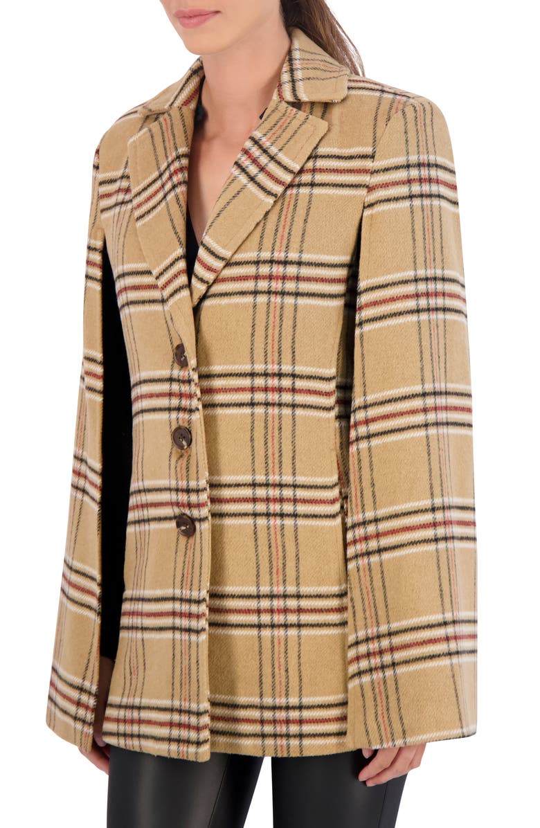 Ookie & Lala Plaid Cape Coat, Alternate, color, Camel/ Black