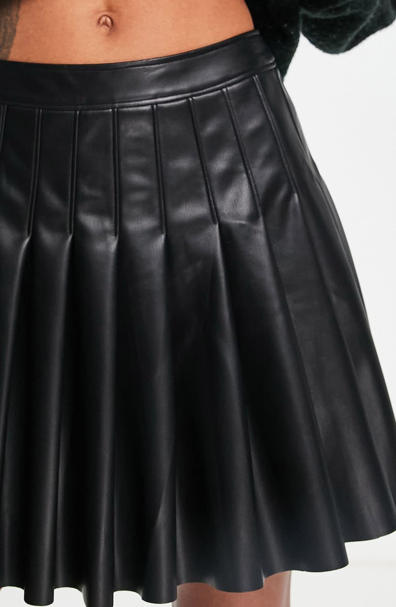 Topshop Pleated Faux Leather Miniskirt, Alternate, color, 