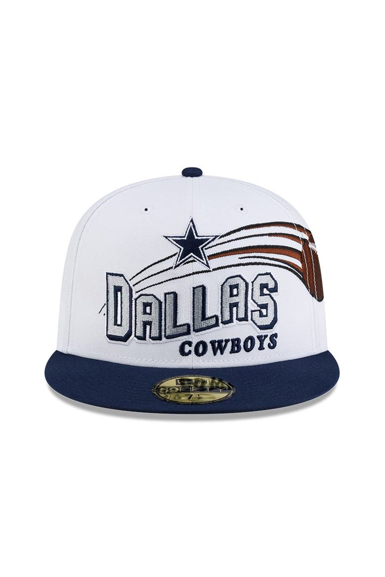 Men's New Era White/Navy Dallas Cowboys Retro Swoop 59FIFTY Fitted Hat, Alternate, color, White