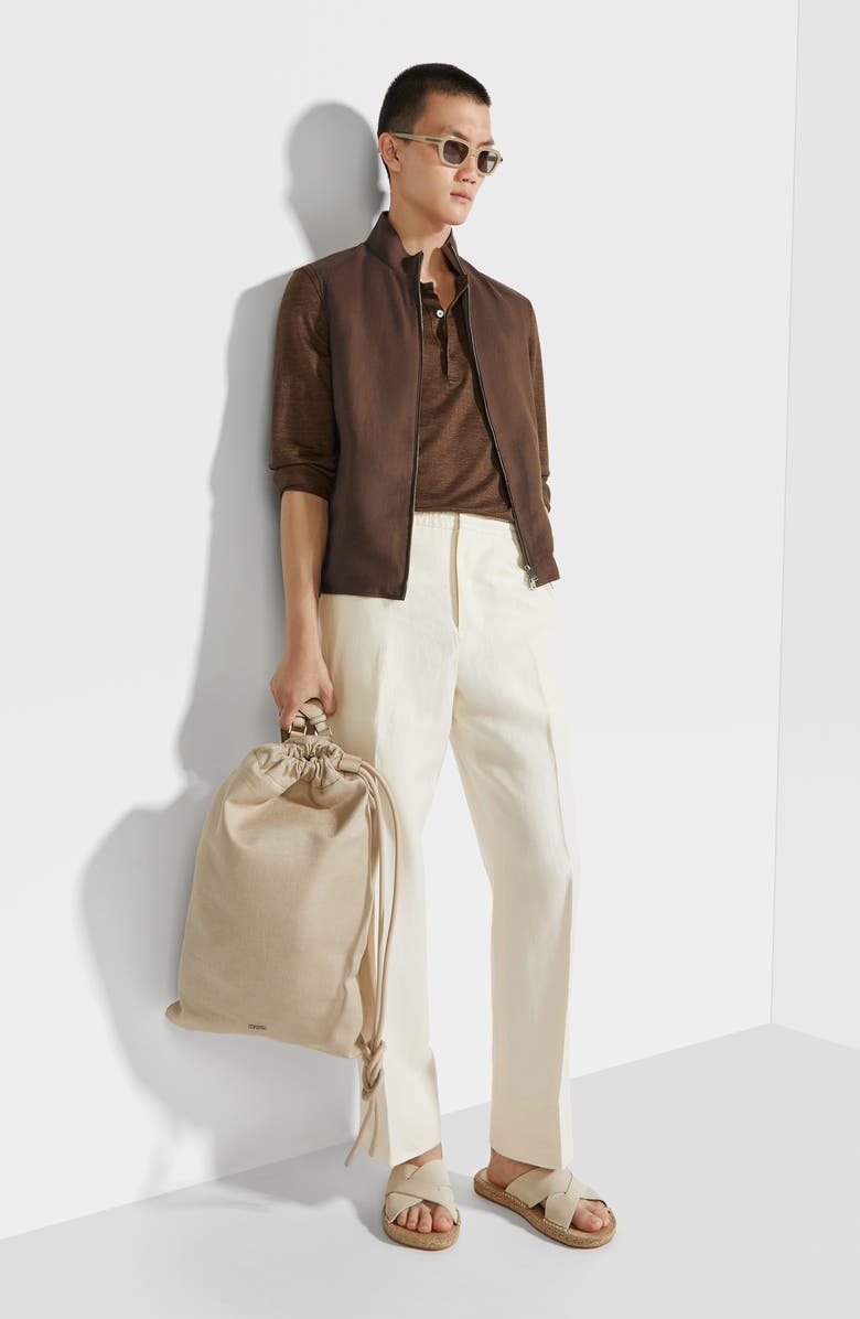 ZEGNA Oasi Linen Drawstring Trousers, Alternate, color, Calcare