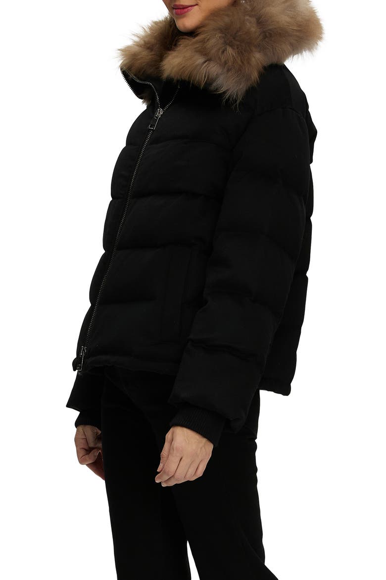 Cashmere Down Jacket with Genuine Shearling Collar, Alternate, color, BLACK/LIGHT BROWN