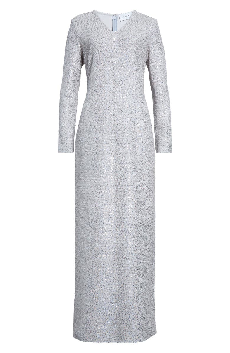 St. John Evening V-Neck Long Sleeve Sequin Column Gown, Alternate, color, 