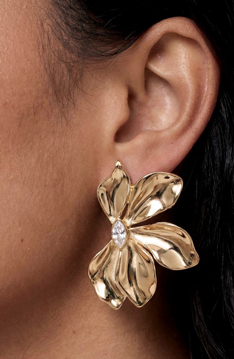 Ettika Crystal Bloom Statement Earrings, Alternate, color, Gold