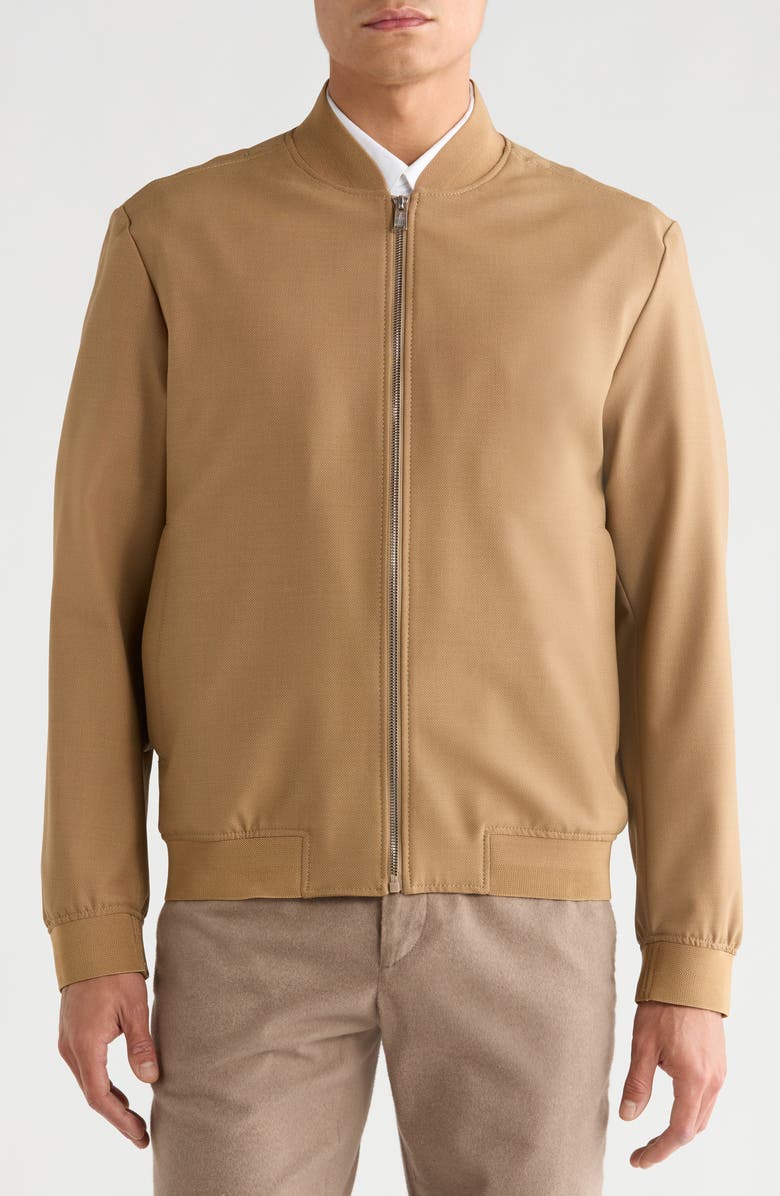 BOSS Hanry Textured Wool Blend Bomber Jacket, Alternate, color, Open Beige
