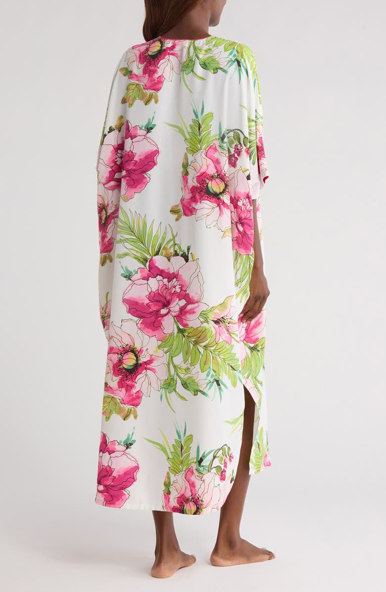 Natori Sonomi Floral Matte Satin Caftan Nightgown, Alternate, color, White Multi