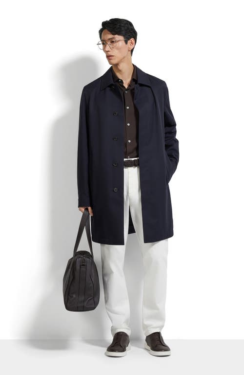 Zegna Water Repellent Microfiber Twill Raincoat In Blue