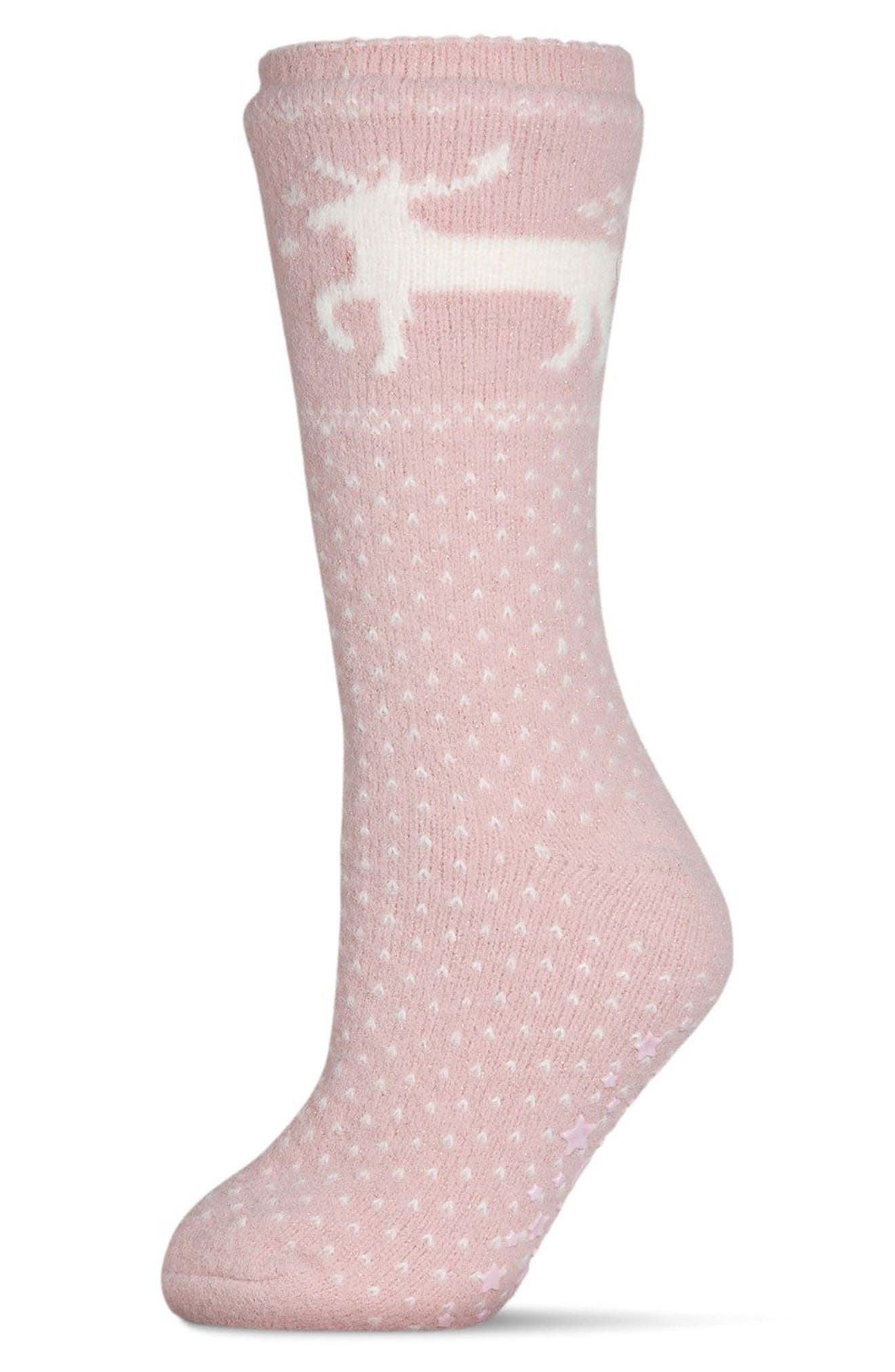 Pretty Prancer Fleece Lined Slipper Socks, Main, color, PINK