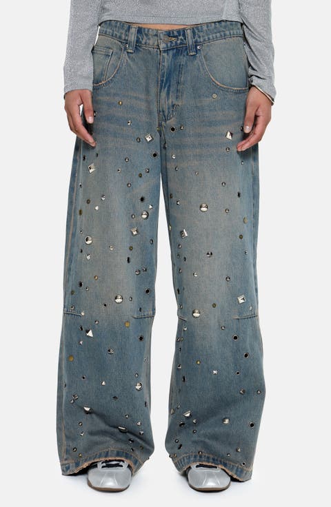 Colossus Embellished Baggy Wide Leg Jeans