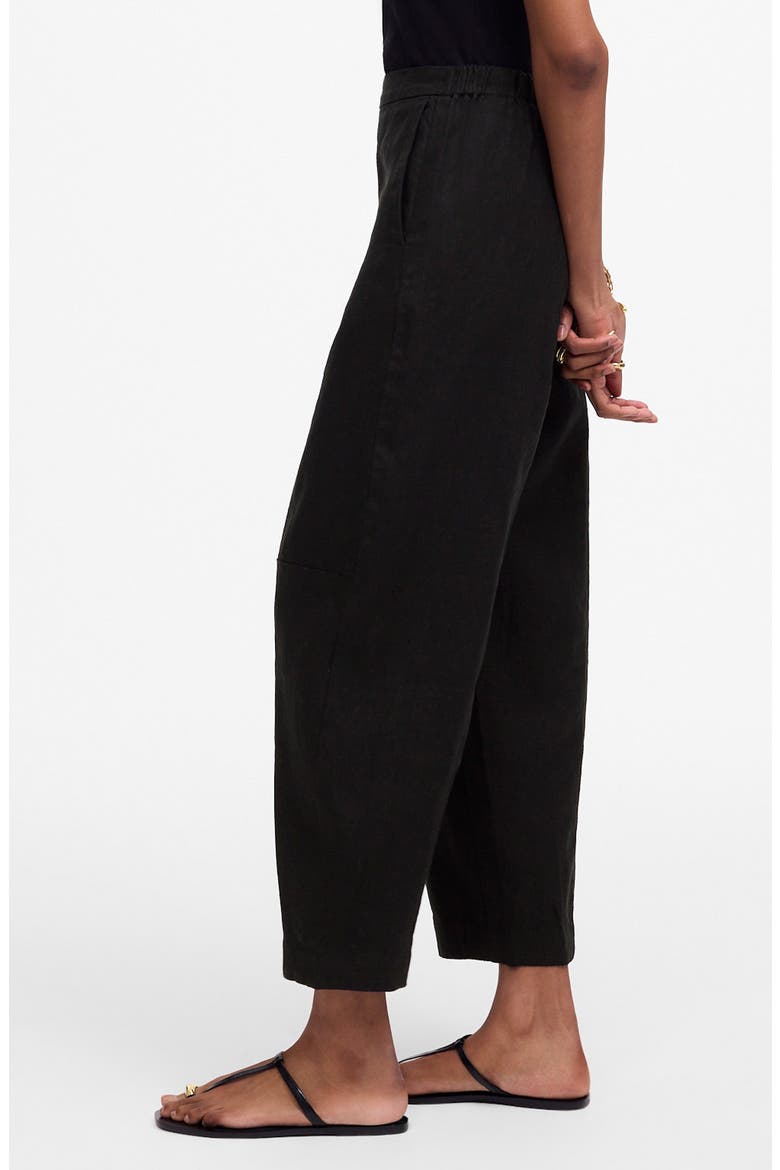 Barrel Leg Crop Linen Pants, Alternate, color, JET BLACK