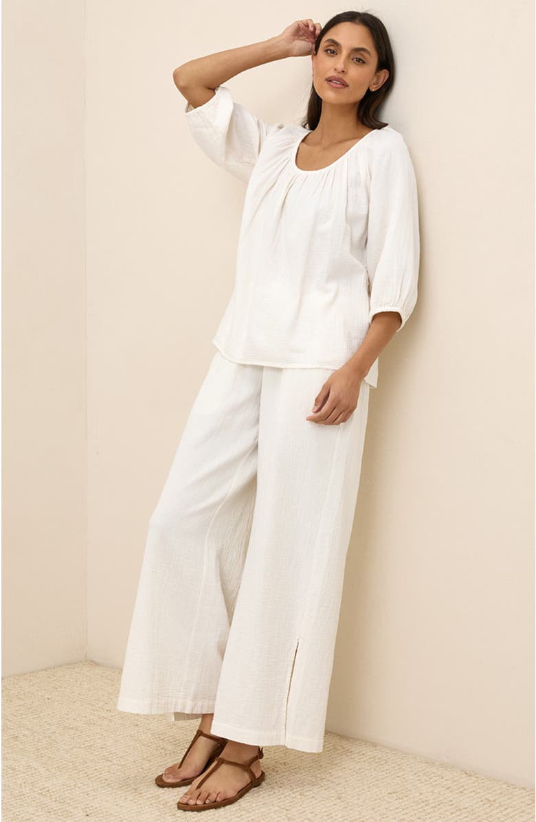 Pact Organic Cotton Coastal Double Gauze Split Hem Pant, Alternate, color, Sea Salt