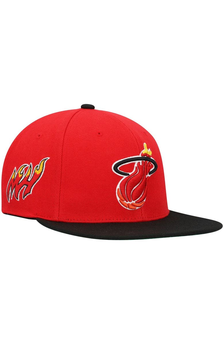 Mitchell & Ness Men's Mitchell & Ness Red/Black Miami Heat Hardwood Classics Snapback Hat, Main, color, Red