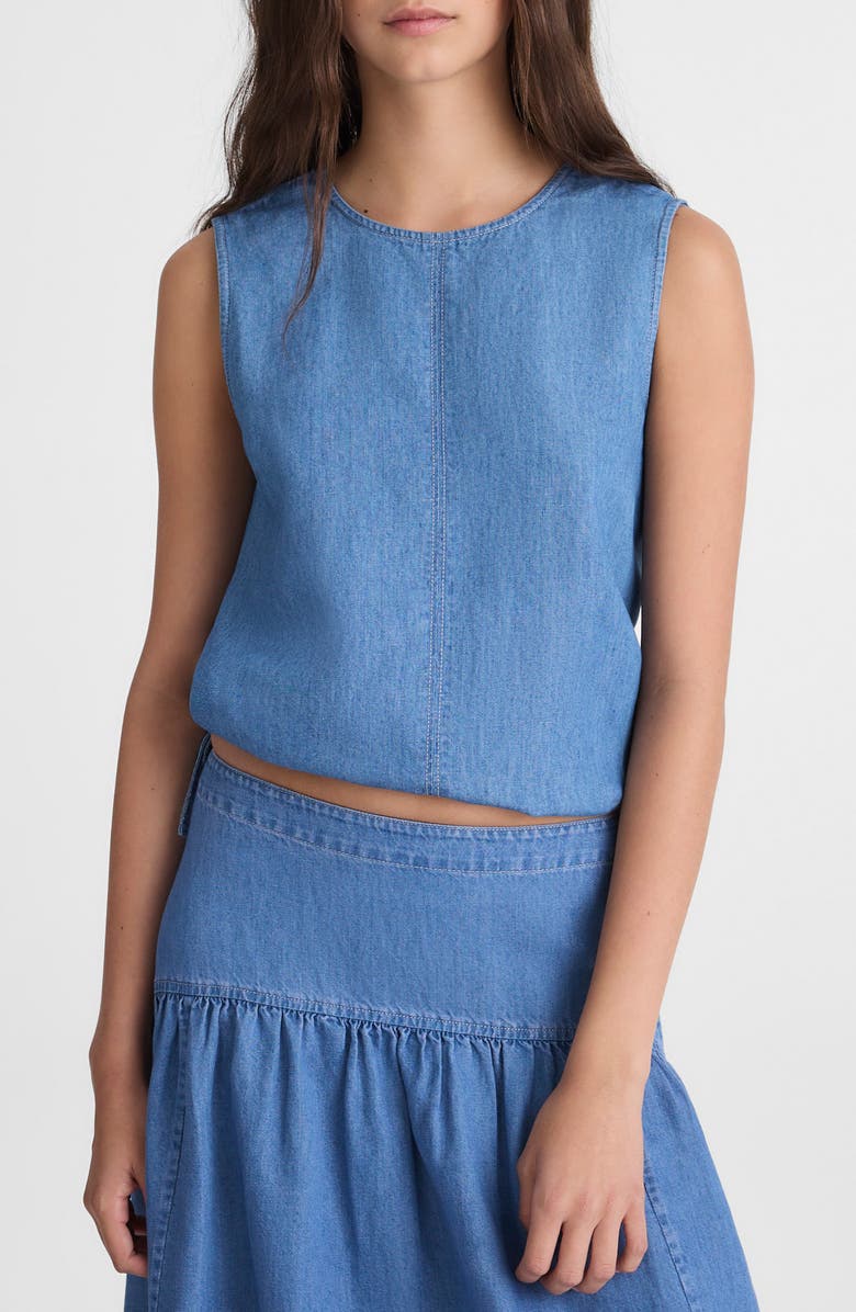 Madewell Cinched Denim Shell Top, Main, color, Irving Wash