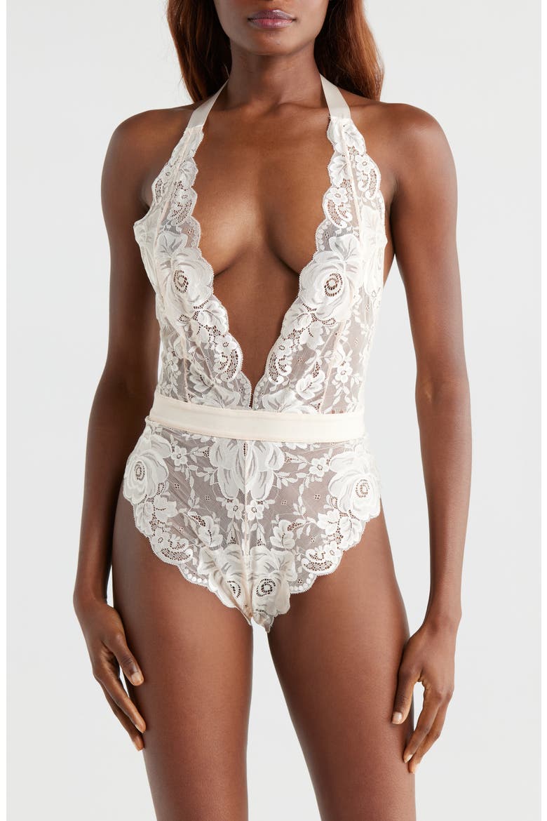 Floral Lace Halter Teddy, Main, color, WHISPER PEACH