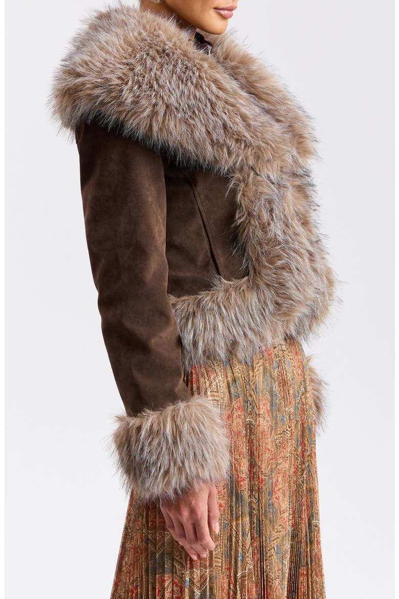 Penny Lane Faux Leather Jacket with Faux Fur Trim, Alternate, color, BROWN - FAWN
