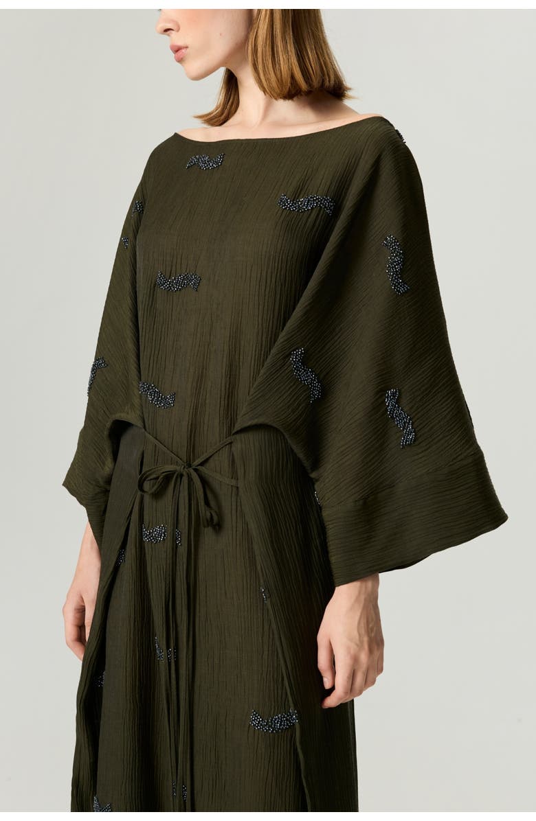 Nocturne Embroidered Crinkle-Knit Kimono Maxi Dress, Alternate, color, Khaki