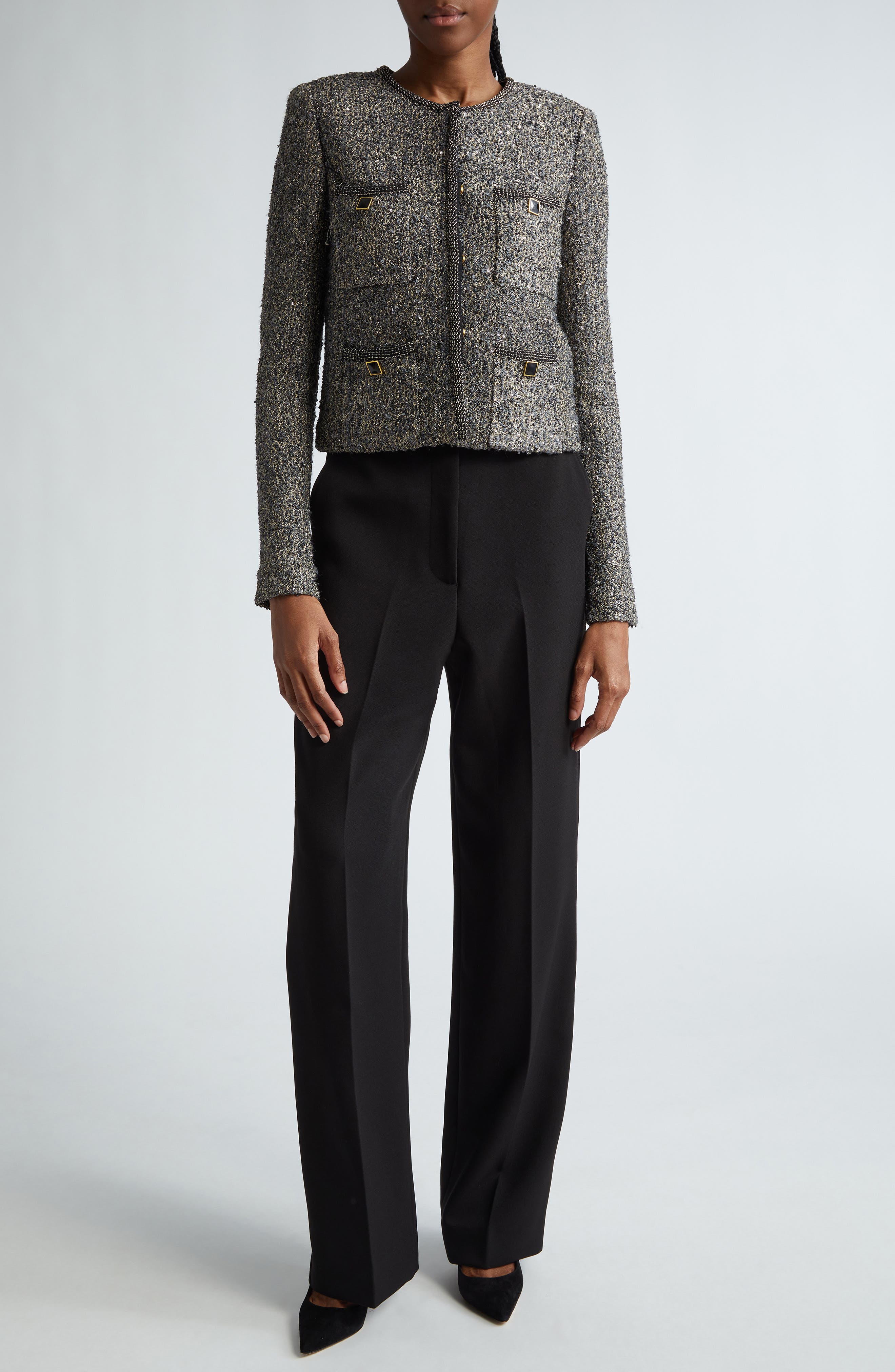 Sequin Metallic Knit Crop Jacket - image 2