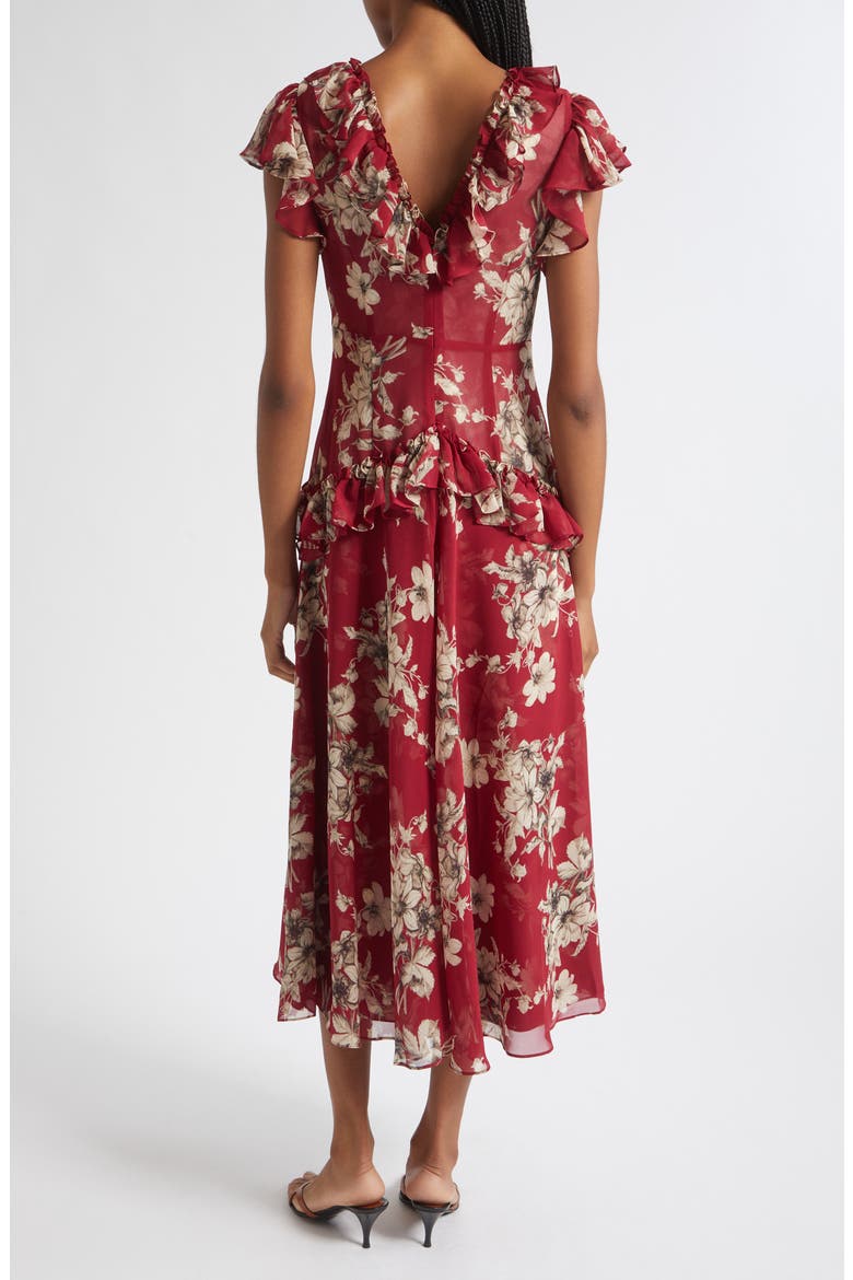 Sevi Hand-Sketched Floral Midi Dress, Alternate, color, BERRYWINE/ GARDENIA