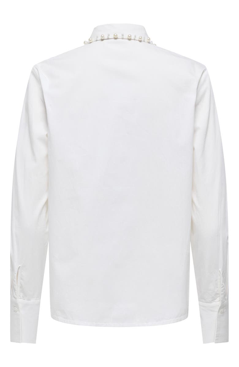 Only Lula Pearly Collar Long Sleeve Button-Up Shirt, Alternate, color, Cloud Dancer