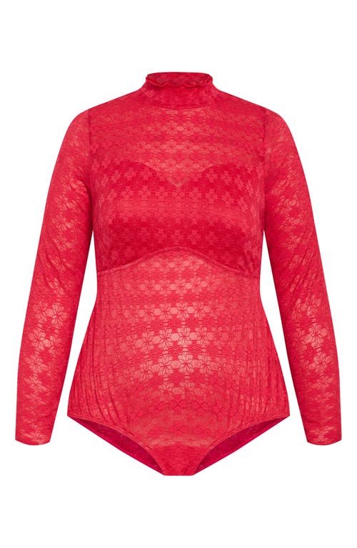 City Chic Constance Cutout Back Lace Bodysuit In Pop Pink