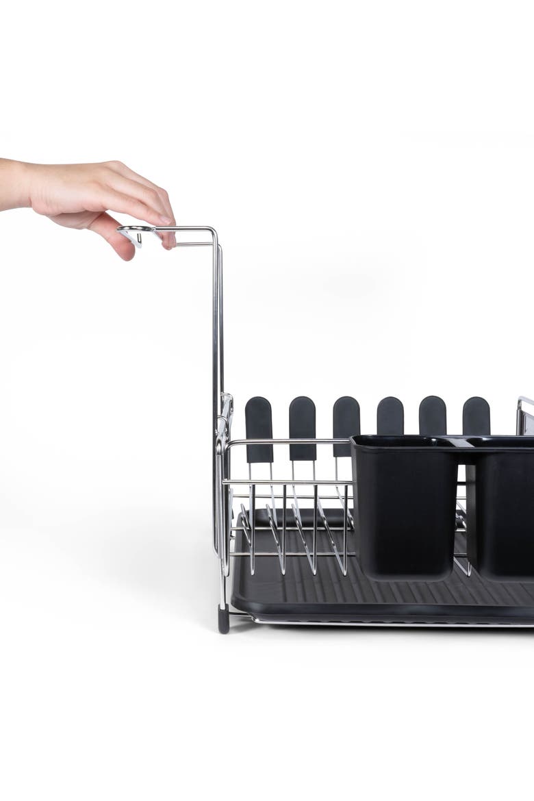 Compact 17.25" Fingerprint-Proof Stainless Steel Dish Drying Rack With Wine Glass Holder, Stainless Steel/Black, Alternate, color, Silver/Black