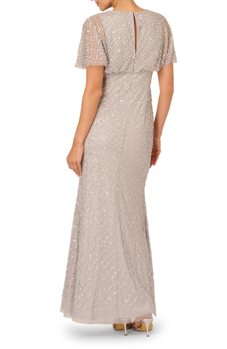 Adrianna Papell Beaded Cowl Neck Evening Gown, Alternate, color, Crystal Silver