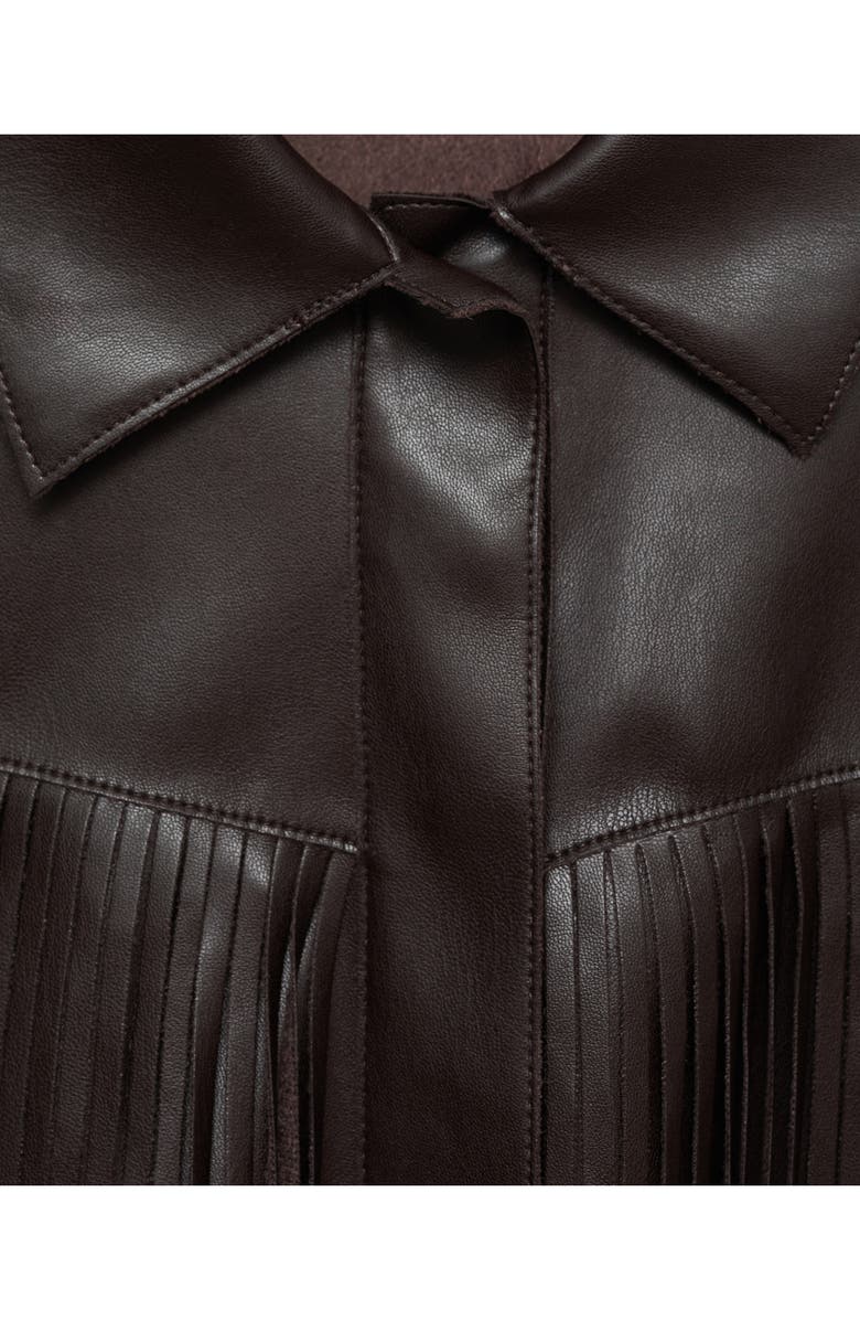 MANGO Oversize Fringe Trim Faux Leather Overshirt, Alternate, color, 